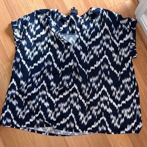 Bobeau Navy and White Chevron Blouse